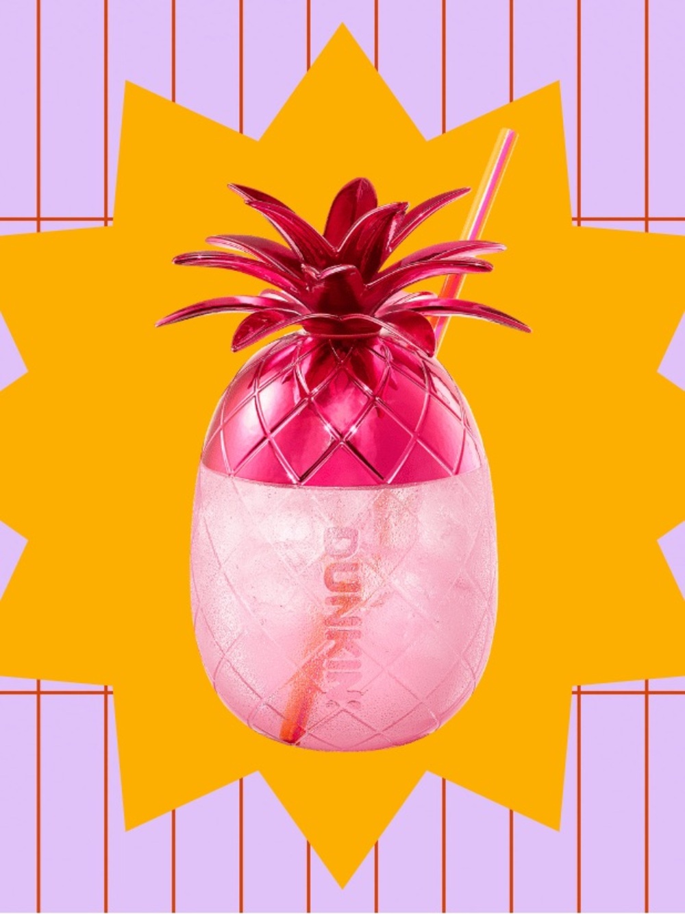 2026 Dunkin Barbie Pink Pineapple Cup Tumbler w/ Straw Limited Edition New Clear